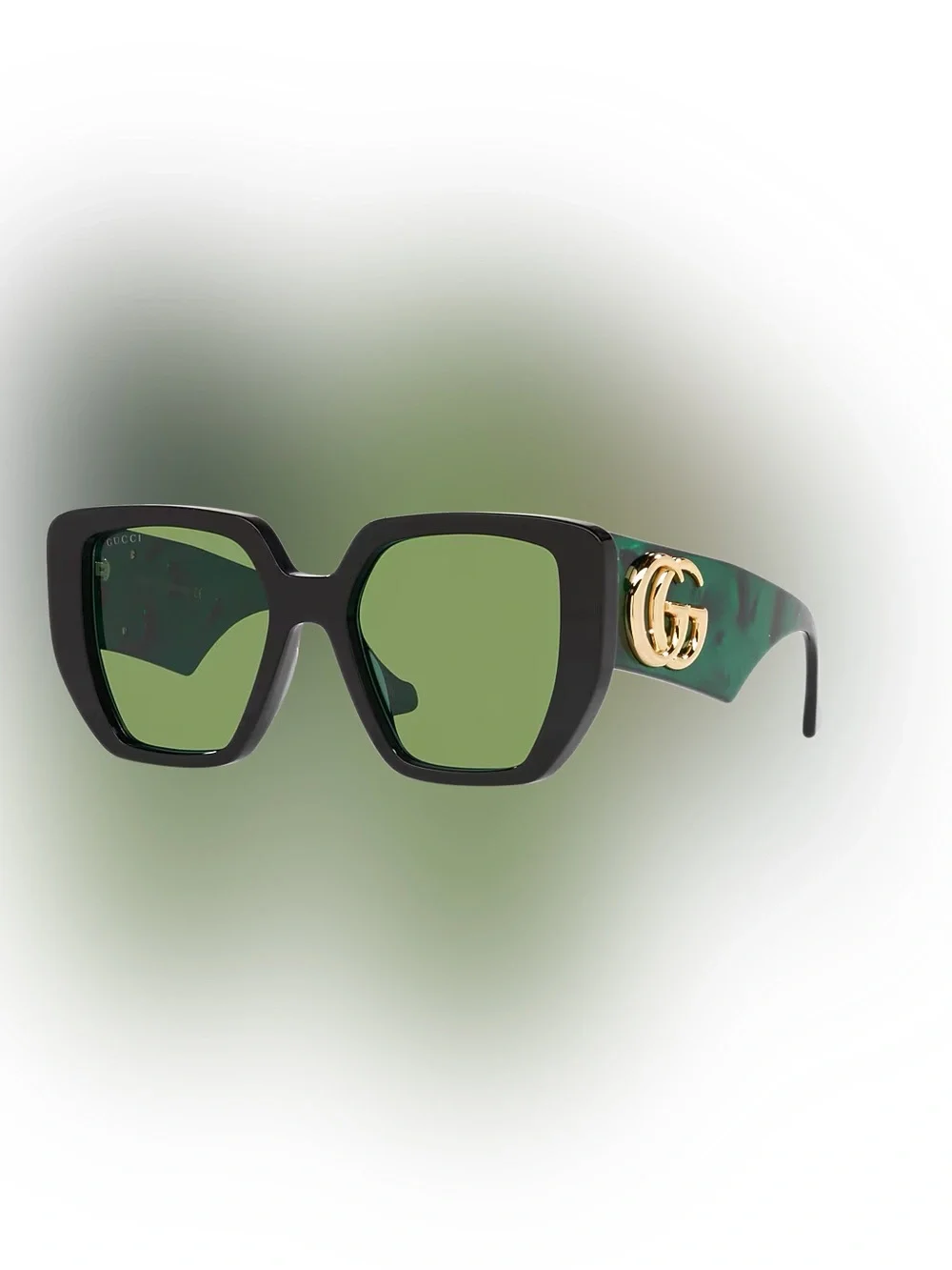 AUTHENTIC Gucci GG0956S Women's Black & Green Square Sunglasses with Gold GG Log